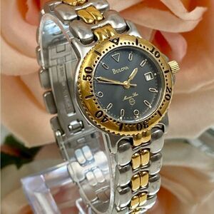 Vintage 1993 Bulova Marine Star Two-Tone German Quartz Ladies Diver Style Watch